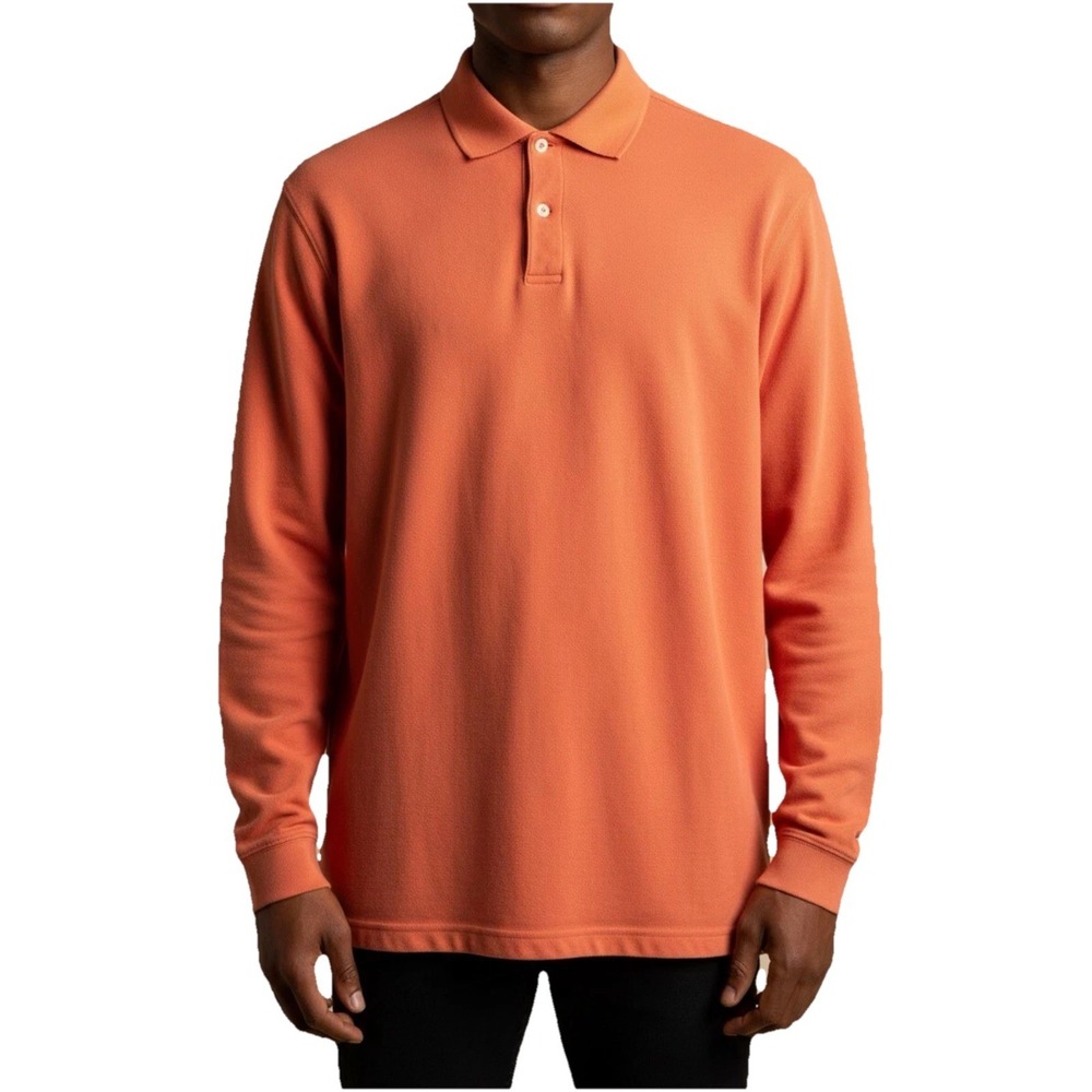 Vintage L.L. Bean Polo Shirt Men‎ L Burnt Orange Long Sleeve 100% Cotton